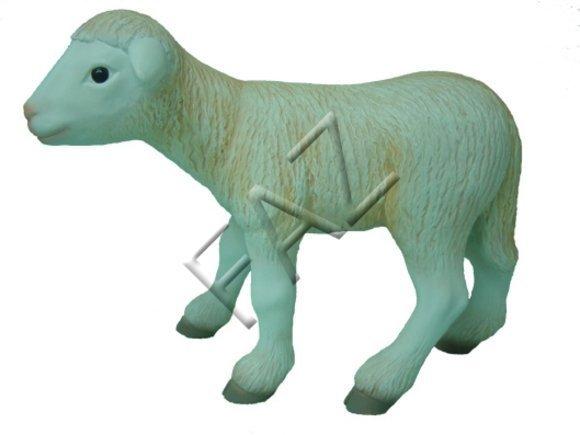 Decorative motley white colored sculpture designed as shaggy standing lamb 83x67cm