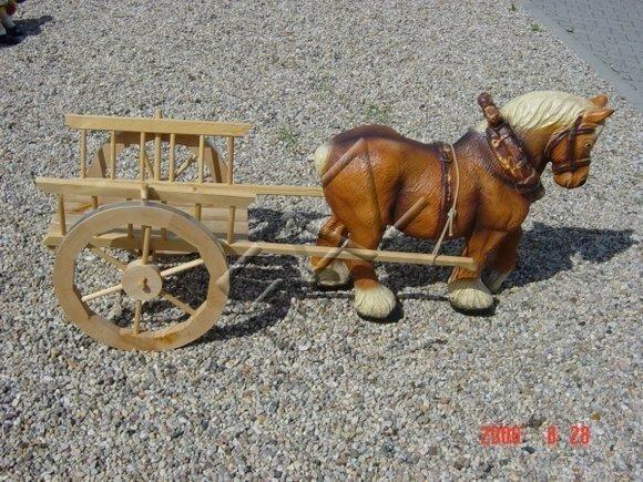 Decorative sculpture designed as a horse with wooden carriage figure 170cm length