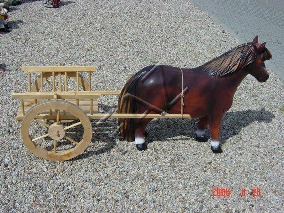 Decorative sculpture designed as a horse with wooden carriage figure 200cm length