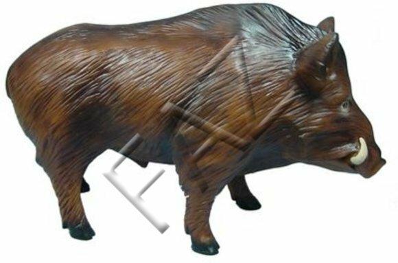 Decorative sculpture designed as massive gloss original brown colored wild boar 63x102cm