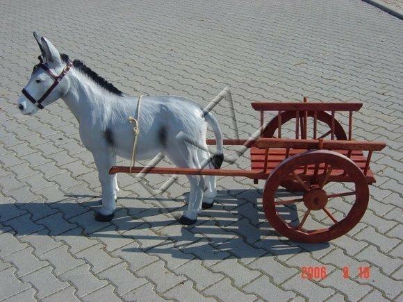 Decorative sculpture designed as a dunkey with wooden carriage figure 180cm length