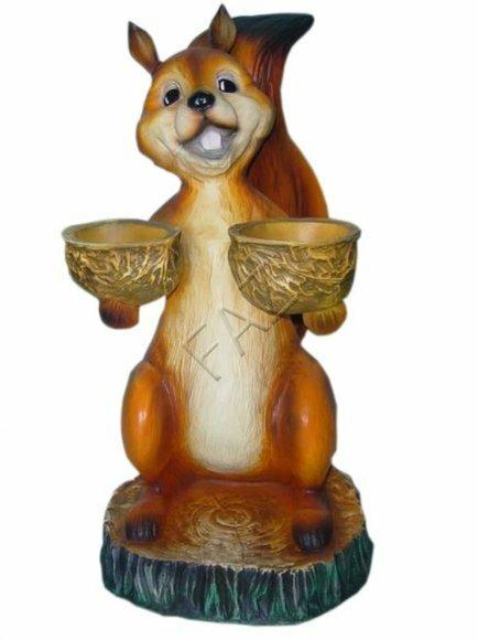 Decorative sculpture designed as an original colored squirrel holding two bowls 83cm C434