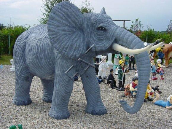 Full silver colored massive decorative elephant figure for garden 220x170x330cm sizes