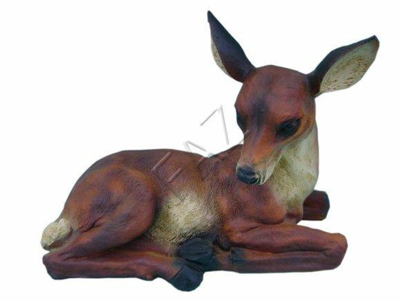 Decorative sculpture designed as an original colored resting brown motley fawn 35x43cm c444