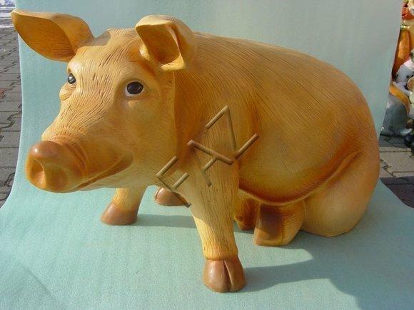 Full yellow colored decorative sculpture designed as sitting pig 53x100cm c459