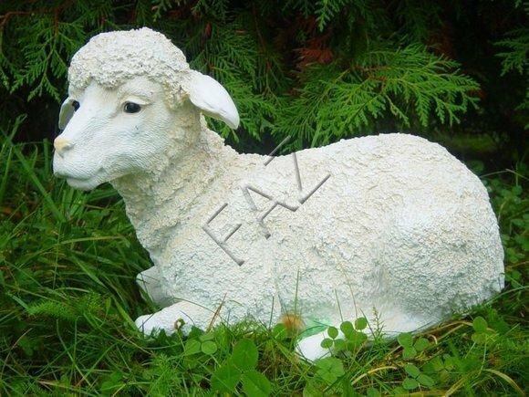 Decorative full white colored sculpture designed as resting shaggy lamb 23x35x18cm