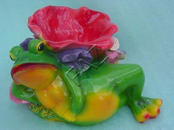 Fat gloss green colored frog resting on a flowers sculpture c504