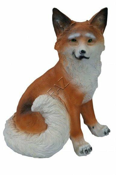 Decorative sculpture designed as an orange white colored sitting fox with green eyes 32x23cm c524