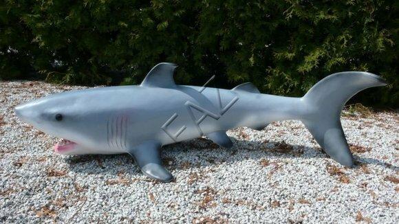 Decorative garden sculpture designed as white shark figure 143cm length