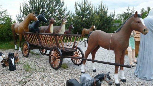 Massive decorative figure of a foal with carriage sculpture 435cm length