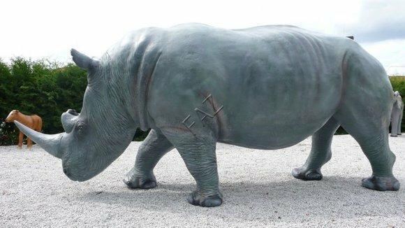 XXL massive african rhino decorative sculpture for garden 390 cm length