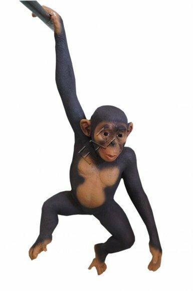 Monkey hanging on a tree decorative sculpture in gloss natural brown colored 95x36x30cm