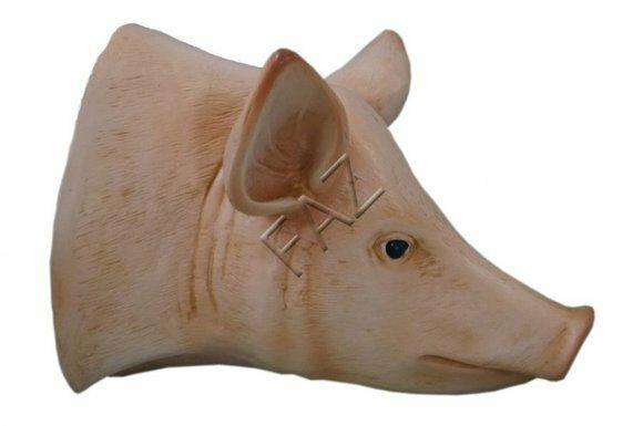 Decorative wall sculpture designed as light pink colored pig head 44x45x34cm c578