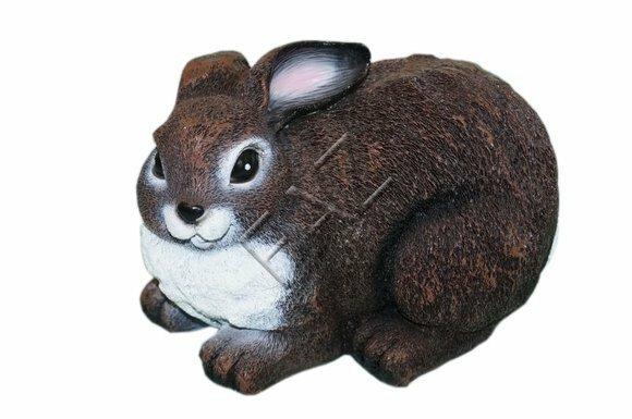 Dark brown white colored motley decorative garden sculpture of rabbit 25x30cm c582