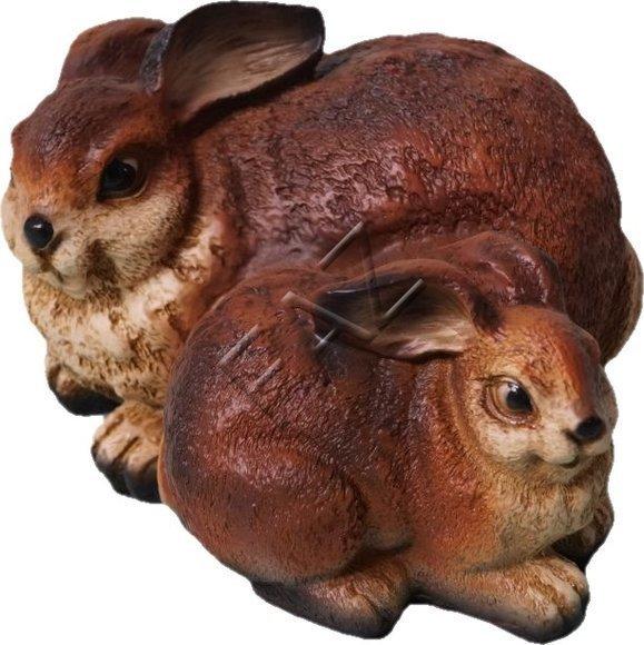 Dark brown colored decorative garden sculpture of rabbit & bunny 20x26cm c592