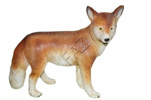 Decorative sculpture designed as motley orange white colored walking fox figure