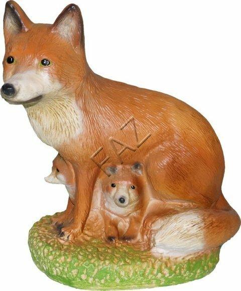 Decorative sculpture designed as motley orange white colored fox with cubs 40x35cm