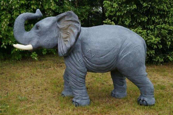 Full silver colored decorative garden sculpture of baby elephant figurine 180cm length