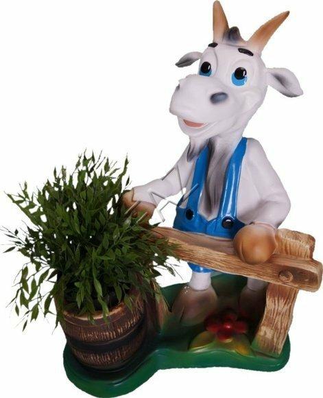 Colorful decorative sculpture designed as gardener goat 50x37cm