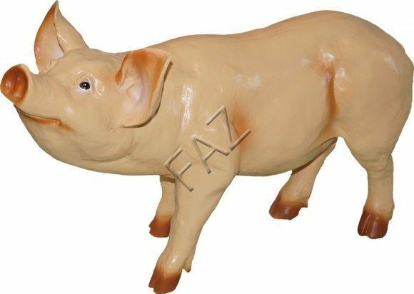 Light pink colored decorative sculpture of gloss pig looking up 38x25cm c673