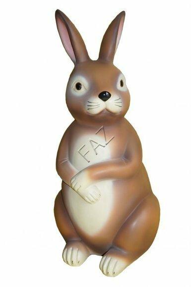 Motley brown white colored decorative sculpture of rabbit 54x24cm C736