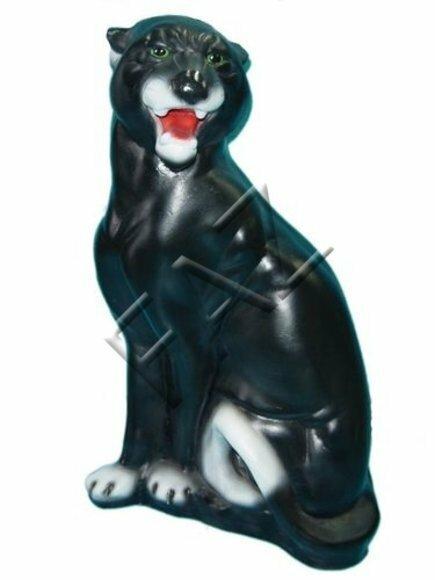 Gloss black colored decorative garden sculpture designed as sitting puma 65cm height