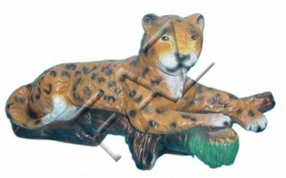 Original colored decorative garden sculpture of leopard resting on a tree 35x67cm