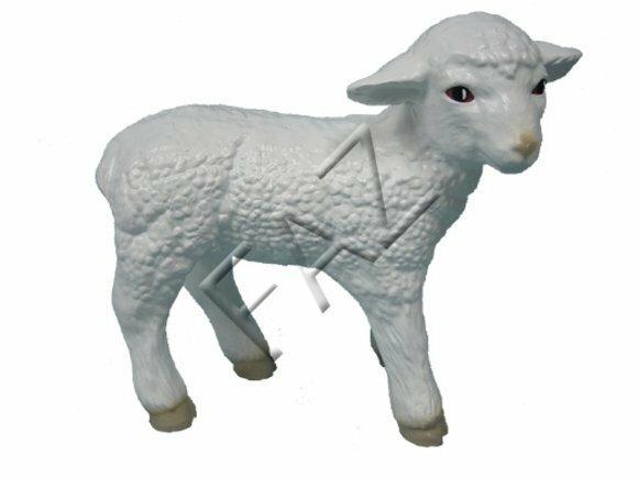 Decorative sculpture designed as full white colored garden shaggy lamb 28x30cm