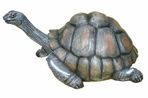 Decorative garden sculpture designed as dark grey colored turtle with long neck 45x90x56cm