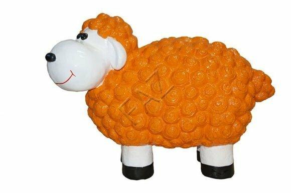 Decorative sculpture designed as cartoon sheep figure in orange colored 46x62x34cm