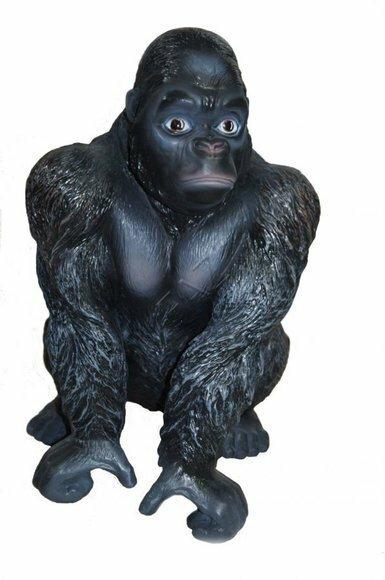 Full black colored gloss decorative garden sculpture designed as a gorilla 60x46x38cm