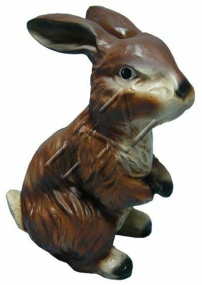 Decorative sculpture designed as gloss motley brown bunny 30cm height c89