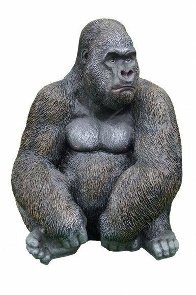 Motley black colored garden decorative sculpture designed as sitting gorilla 73x60cm