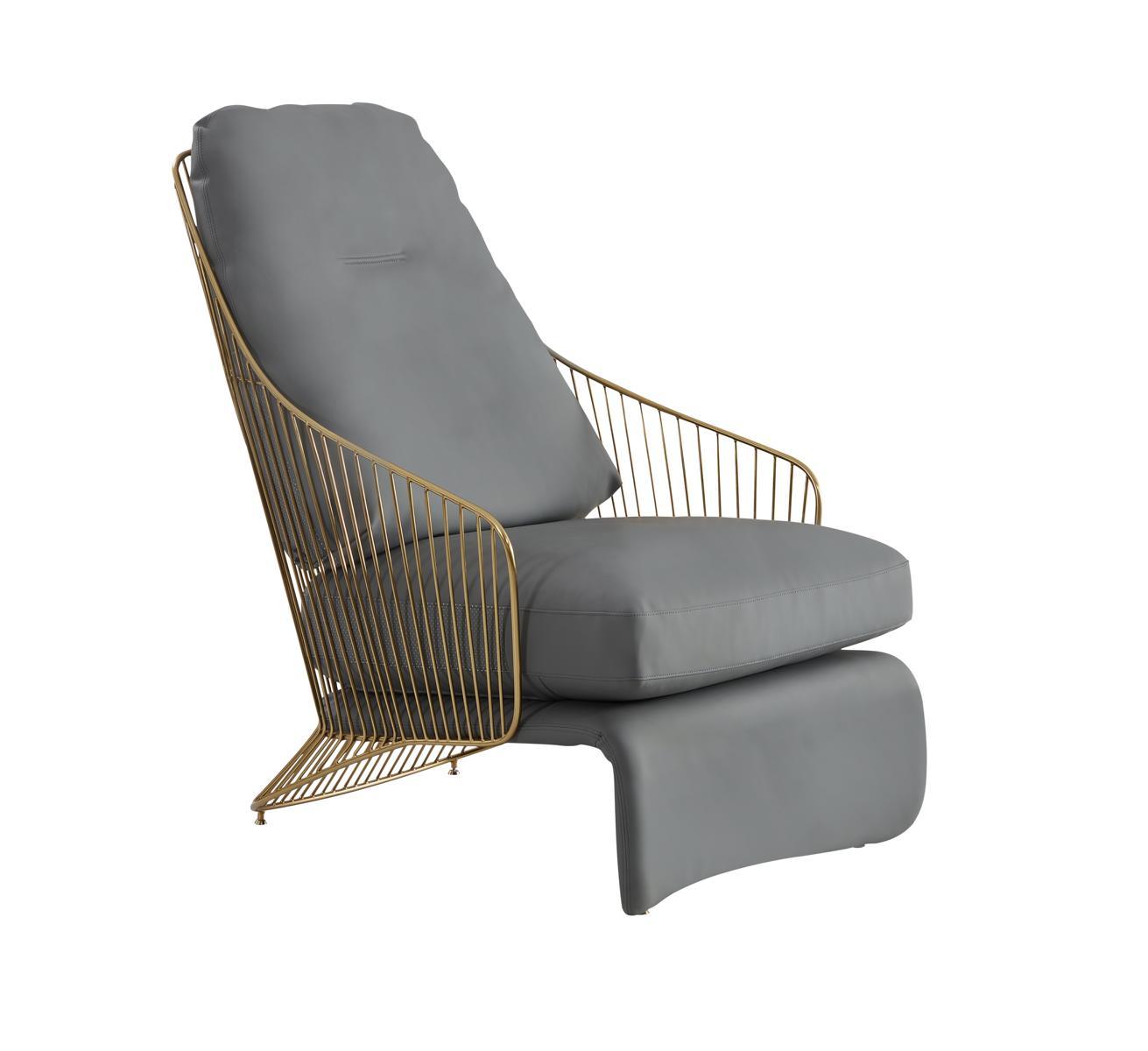 Luxury Designer Relax Chair Lounge Club Armchair Leather Stainless Steel Design Furniture New