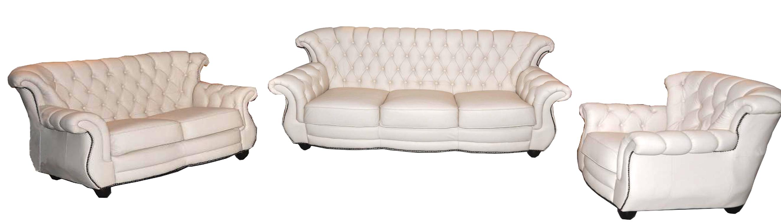 Chesterfield Sofa Set 3+2+1 Seaters Faux Leather White Comfortable Couches New