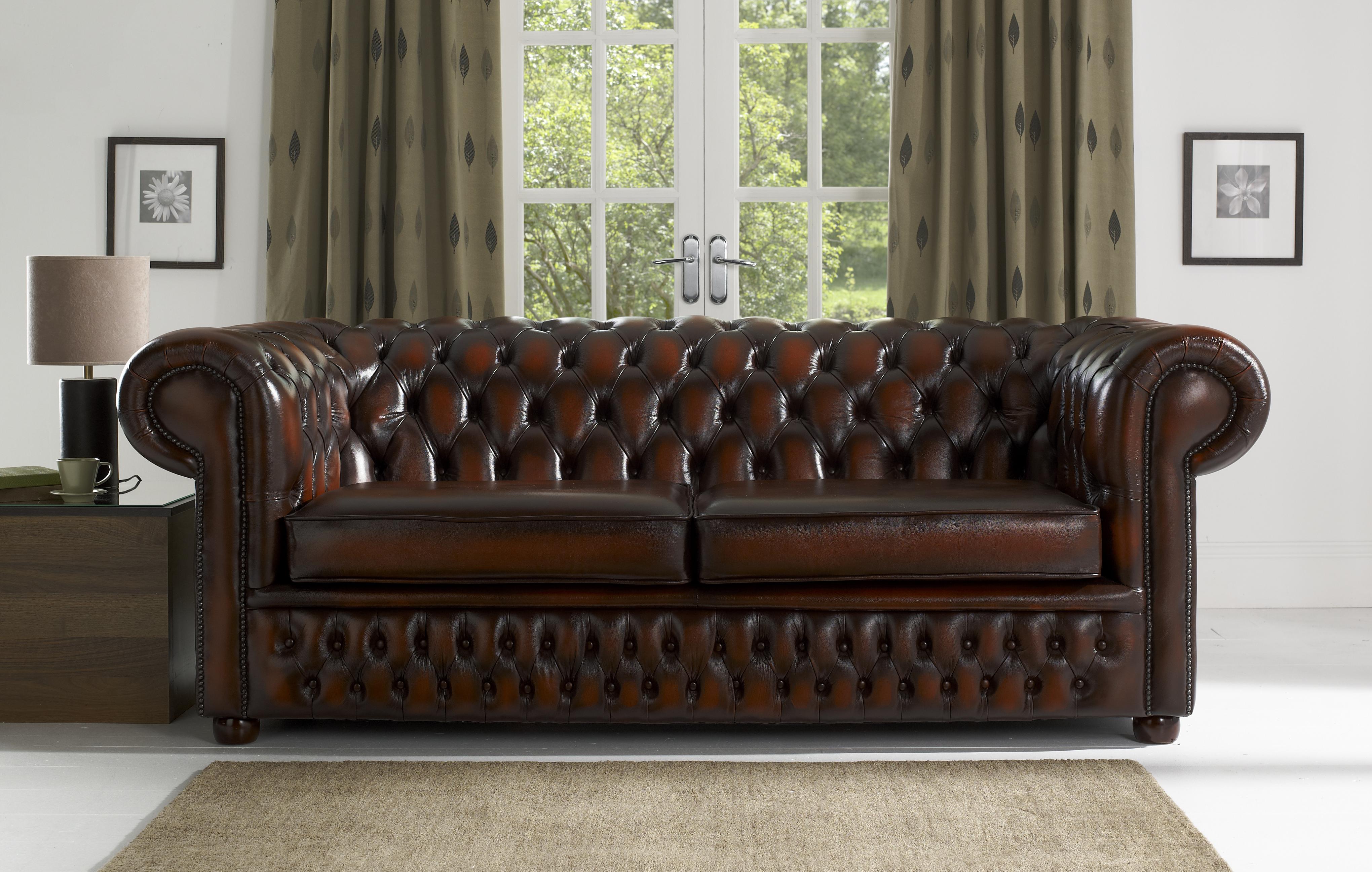 Classic Chesterfield Sofa 3-Seater Leather Brown Premium Design Living Room Couch