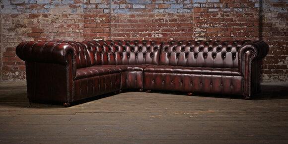 Chesterfield Classic Corner Sofa L-Shaped Brown Red Faux Leather Living Room Couch New