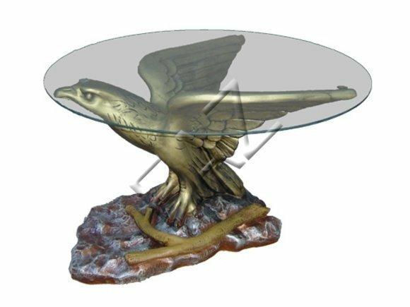 Glass coffee table with a golden eagle decorative sculpture 43cm