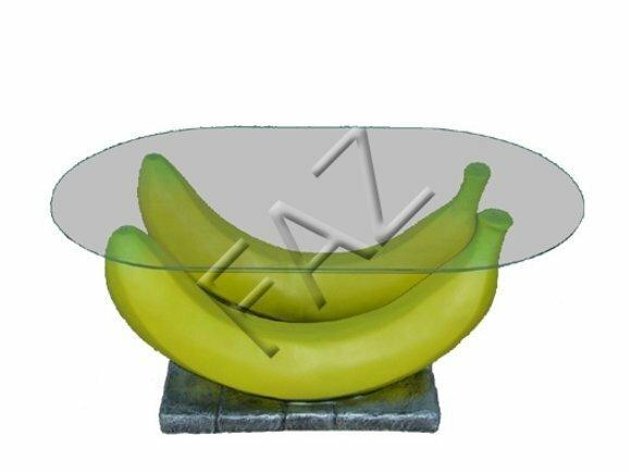 Oval glass coffee table with two decorative bananas sculpture 47x65x110cm