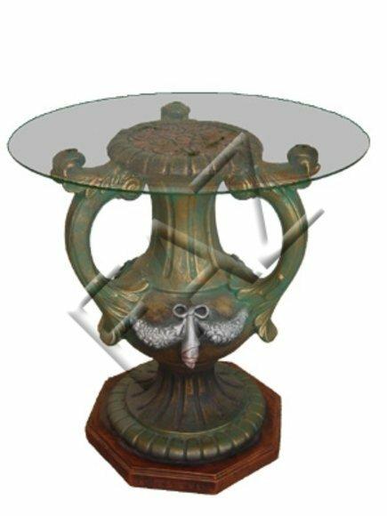 Round glass coffee table with antique decorative stand figure 75cm