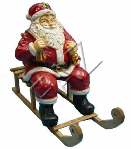 Christmas decorative figure designed as santa claus on a wooden sled 65x80cm