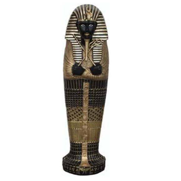 Ancient egyptian decorative sculpture designed as a golden black colored tutankhamun sarcophagus 117cm