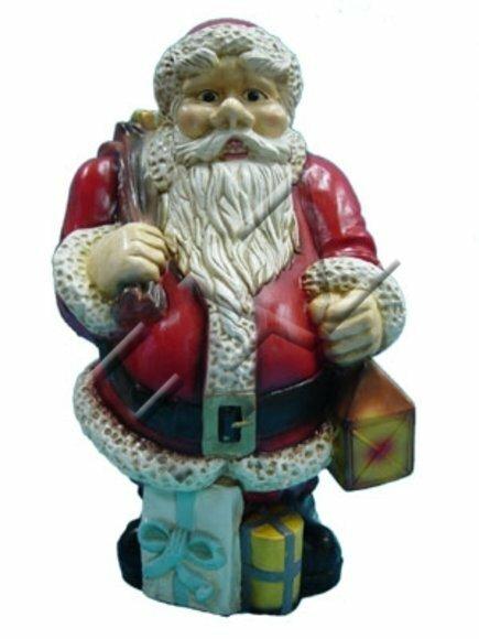 Decorative sculpture designed as santa claus with gift bag, presents & lamp 75x45cm