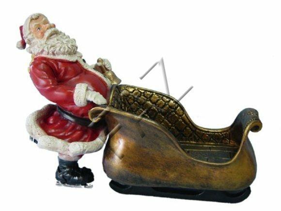 Christmas decorative sculpture designed as santa claus with a golden sleigh 52x75cm