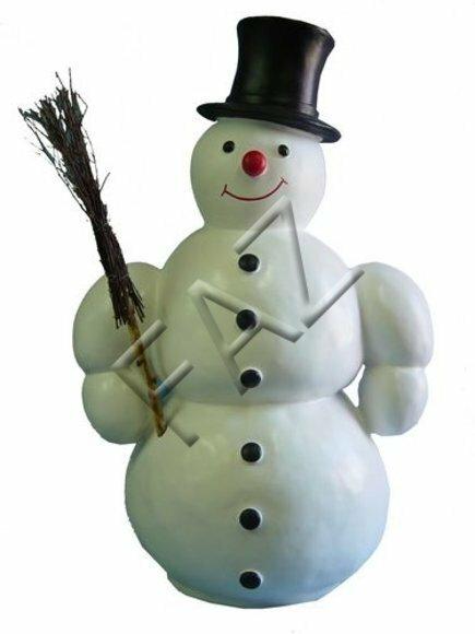 Decorative sculpture designed as a standing white muscular snowman with a broom 130cm