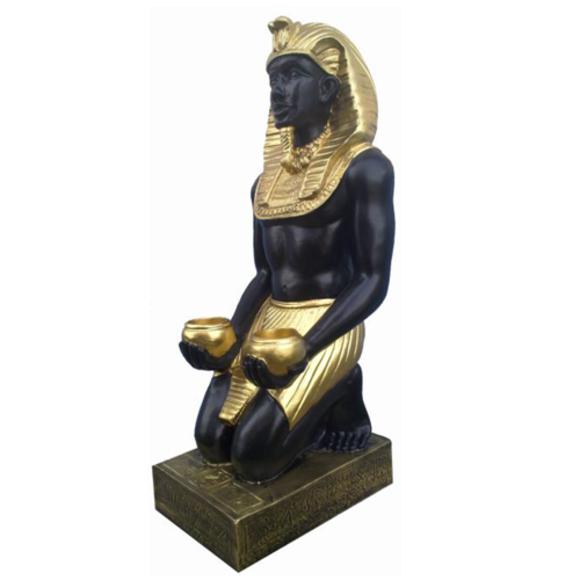 Decorative ancient egyptian golden black sitting pharaoh figure with two golden cups 55cm