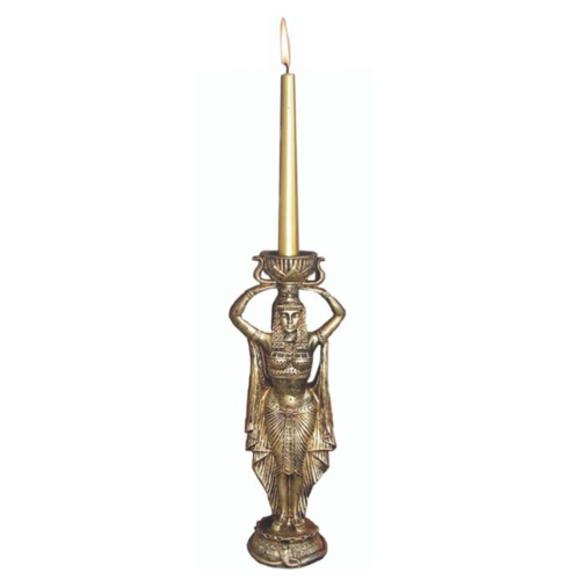 Full golden colored ancient egyptian decorative figure with candlestick 37cm