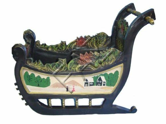 Colorful sleigh decorative sculpture with a forest draw 60x70cm