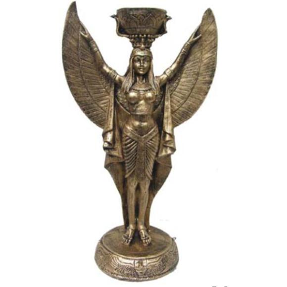 Golden colored decorative ancient egyptian sculpture designed as a maas goddess 25cm