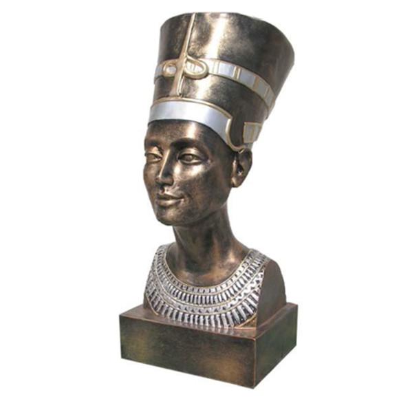 Ancient egyptian decorative sculpture designed as bronze colorful nefertiti bust 51cm